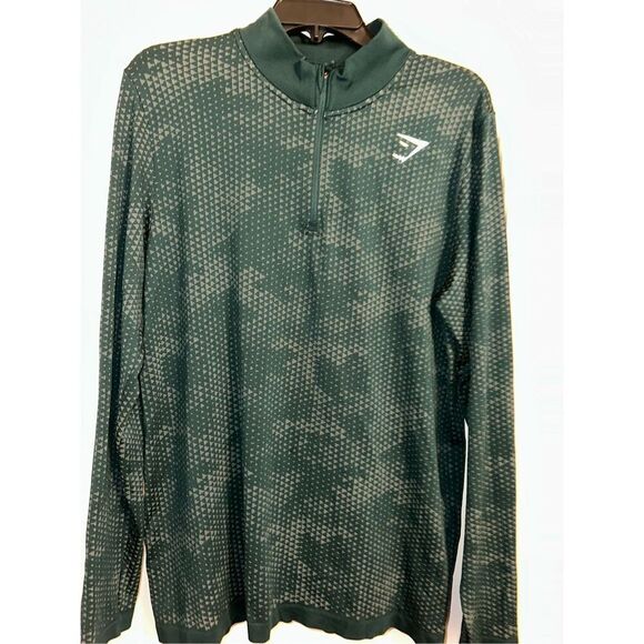 GYMSHARK Jacket Mens Large Slim Green 1/4 Zip Pullover Seamless Sport Gym woodla - Picture 1 of 6